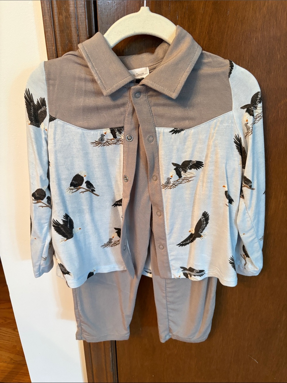 Angel Dear Light Blue and Gray Eagle Print Two-Piece Pajama Set